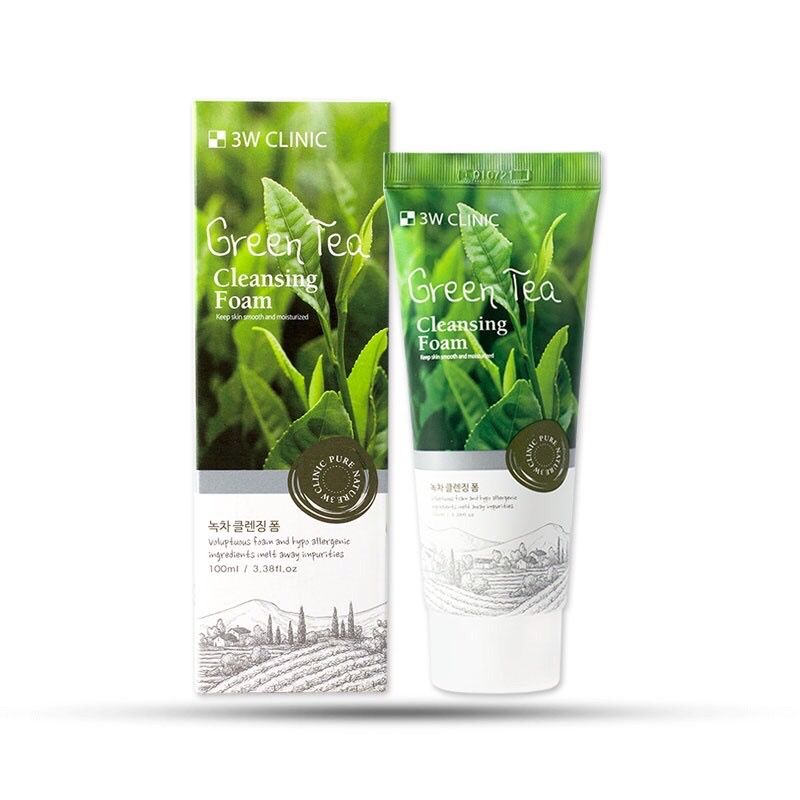 Sữa Rửa Mặt Trà Xanh 3W Clinic Loại Bỏ Độc Tố Và Dưỡng Ẩm Cho Da Green Tea Cleansing Foam 100ml