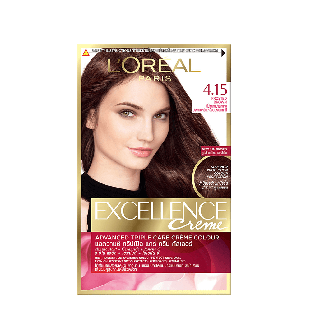 Thuốc Nhuộm Tóc L'Oreal Phủ Bạc Màu Số 4.15 Nâu Tro Ánh Đỏ #4.15 Frosted Brown Excellence Creme 172ml