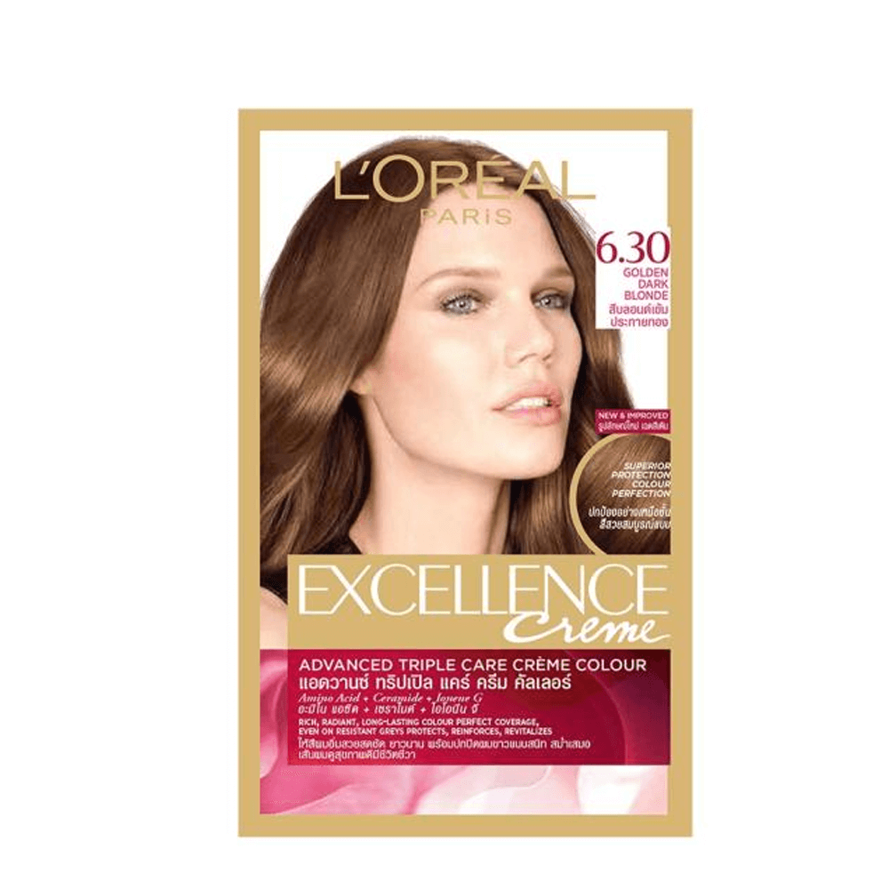 Thuốc Nhuộm Tóc L'Oreal  Phủ Bạc Màu Số 6.30 Nâu Đen Ánh Vàng #6.30 Golden Dark Blonde Excellence Creme 172ml