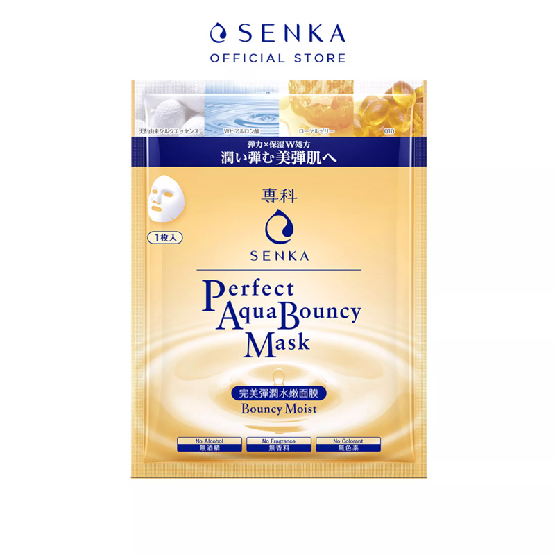 Mặt Nạ Senka Không Cồn Perfect Aqua  Bouncy Mask Bouncy & Moist Cung Cấp Ẩm Và Tăng Độ Đàn Hồi 23g