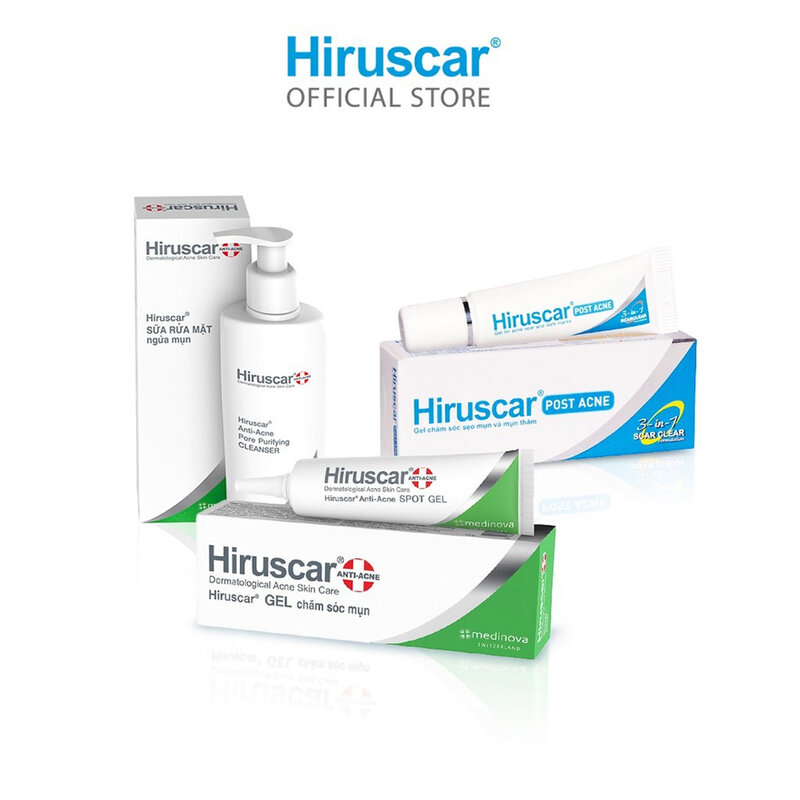 Bộ Sản Phẩm Hiruscar Chăm Sóc Da Mụn Và Làm Giảm Sẹo Thâm Mụn 3 Món